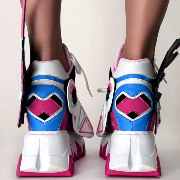 ANTHONY WANG - CYBER ANGEL Mech Pink Platform Sneakers - Picture 4 of 12